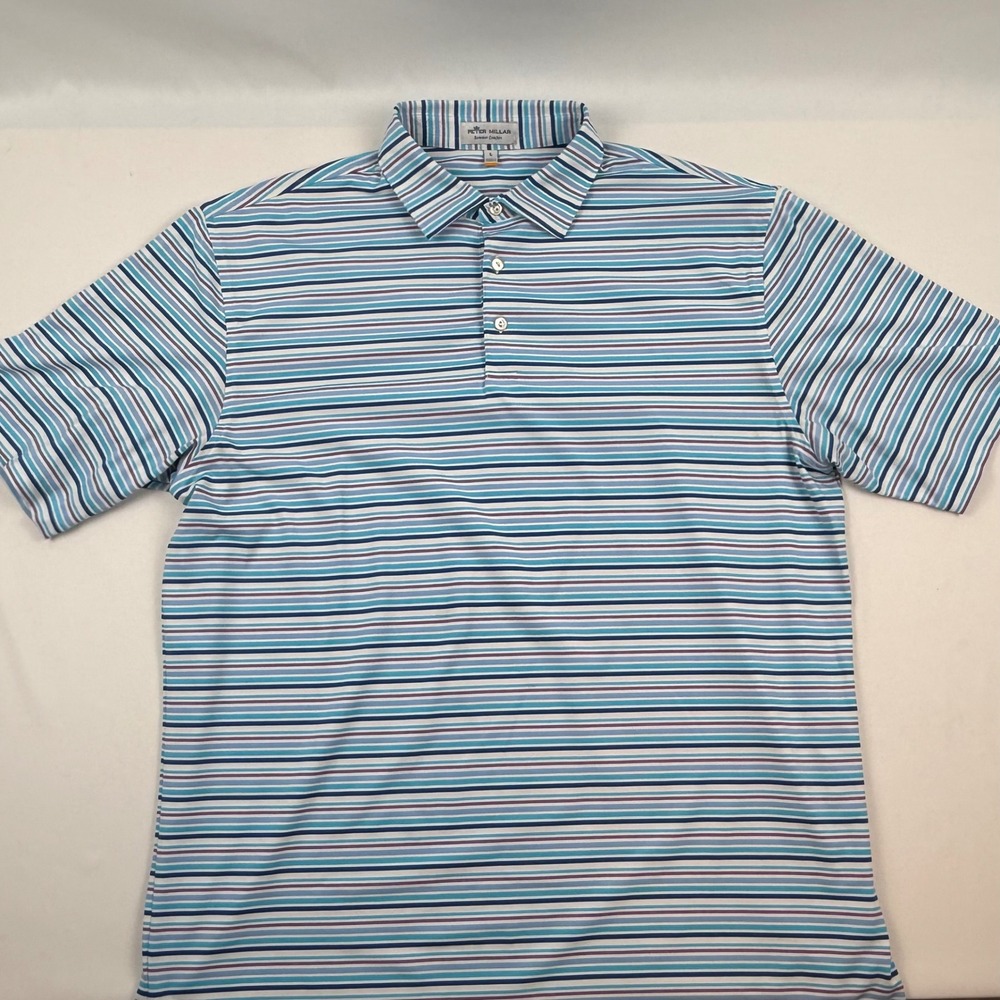 Peter Millar Summer Comfort Striped Polo Shirt Mens Large Blue MS19EK28S